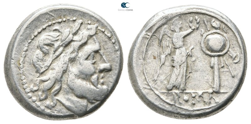 Anonymous 211-208 BC. Rome
Victoriatus AR

17mm., 3,38g.



very fine