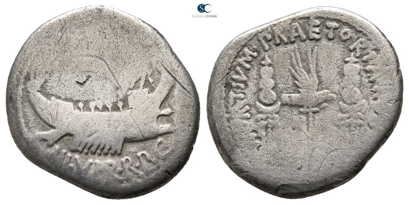 Mark Antony, as Triumvir 43-30 BC. Military mint moving with M.Antony
Denarius ...