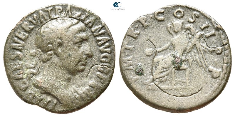 Trajan AD 98-117. Rome
Limes Falsum of a Denarius Æ

18mm., 1,87g.



nea...