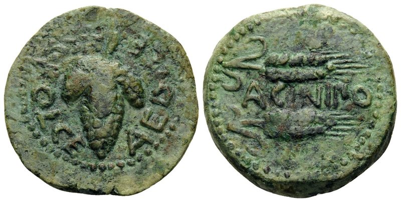 SPAIN. Acinipo. 1st century BC. (Bronze, 24 mm, 8.45 g, 9 h), L. Folce, aedile. ...