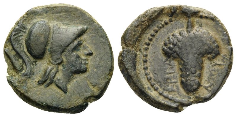 APULIA. Arpi. Circa 215-212 BC. (Bronze, 15 mm, 3.08 g, 10 h). Helmeted head of ...