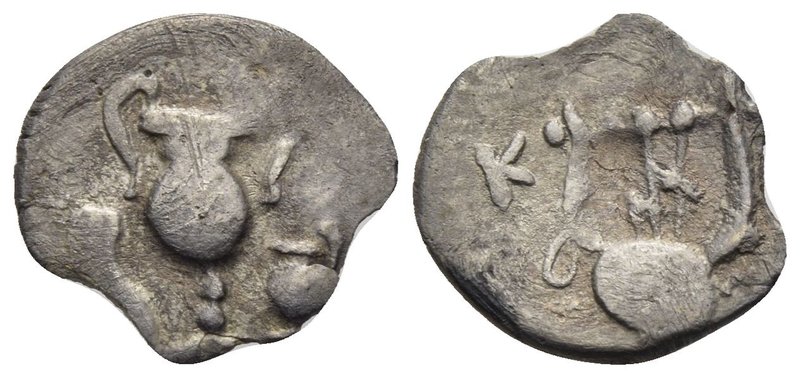 APULIA. Canusium. Circa 300-250 BC. Obol (Silver, 9 mm, 0.24 g, 5 h). Kantharos ...