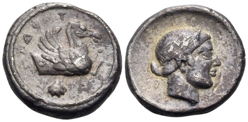 CALABRIA. Tarentum. Circa 470-465 BC. Drachm (Silver, 16 mm, 4.01 g, 6 h). TAPAS...