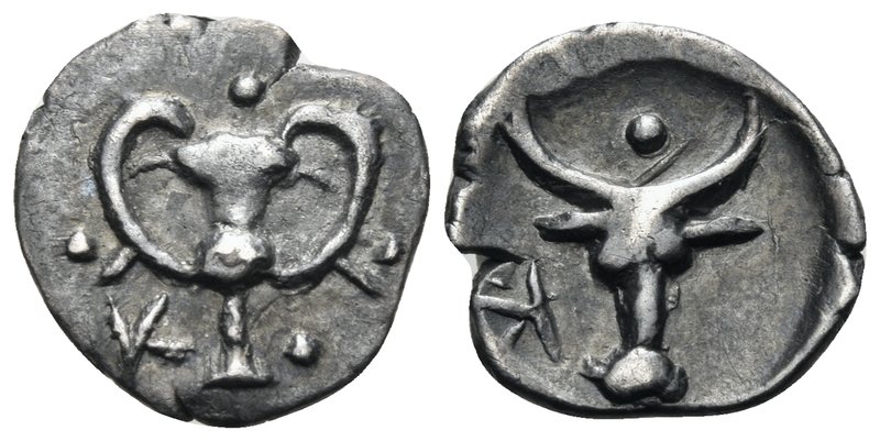 CALABRIA. Tarentum. Circa 380-325 BC. Obol (Silver, 10.5 mm, 0.53 g, 2 h). K Can...