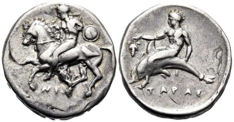 CALABRIA. Tarentum. Circa 344-340 BC. Nomos (Silver, 21.5 mm, 7.71 g, 1 h). Ephe...