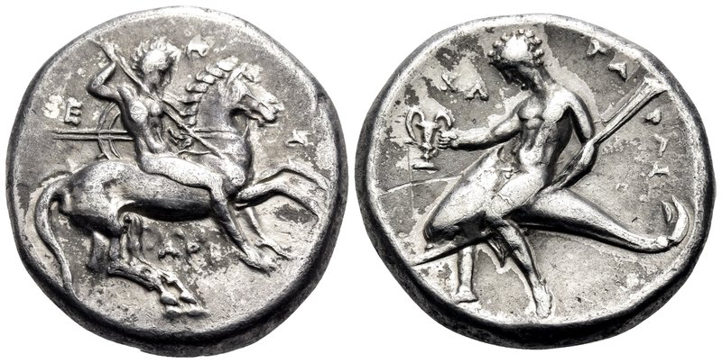 CALABRIA. Tarentum. Circa 315-302 BC. Nomos (Silver, 21 mm, 7.82 g, 3 h), Epa.. ...