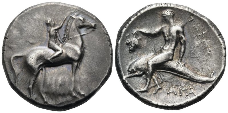 CALABRIA. Tarentum. Circa 280 BC. Nomos (Silver, 21 mm, 7.82 g, 3 h), Sa.. and P...