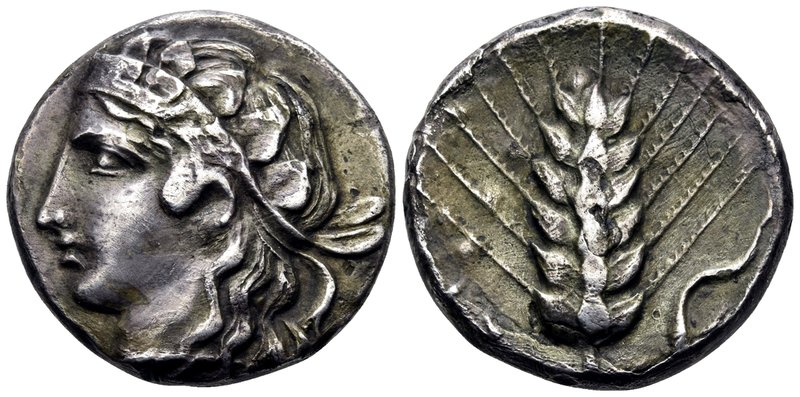 LUCANIA. Metapontum. Circa 400-340 BC. Didrachm or nomos (Silver, plated, 19 mm,...