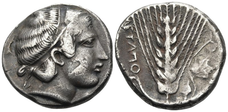 LUCANIA. Metapontum. Circa 400-340 BC. Didrachm or nomos (Silver, plated, 20 mm,...