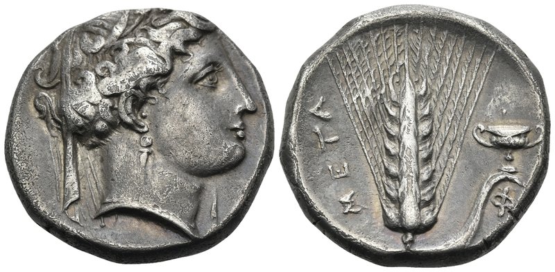 LUCANIA. Metapontum. Circa 340-330 BC. Nomos or Didrachm (Silver, 20 mm, 7.80 g,...