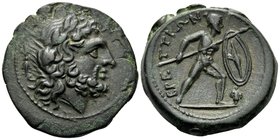 BRUTTIUM. The Brettii. Circa 211-208 BC. Unit (Bronze, 22 mm, 9.02 g, 2 h). Laureate head of Zeus to right; thunderbolt behind his neck. Rev. ΒΡΕΤΤΙΩΝ...
