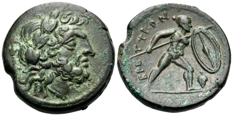 BRUTTIUM. The Brettii. Circa 211-208 BC. Unit (Bronze, 21 mm, 8.32 g, 6 h). Laur...