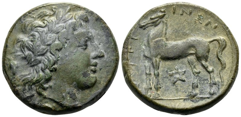 BRUTTIUM. Nuceria. Circa 225-200 BC. (Bronze, 20 mm, 8.22 g, 12 h). Laureate hea...