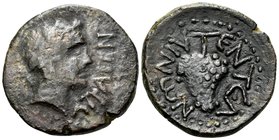 SICILY. Entella. L. Sempronius Atratinus, circa 36 BC. Quadrans (Bronze, 20 mm, 5.24 g, 6 h). ATPATINOY Head of youthful Dionysos to right, wearing iv...