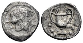 SICILY. Naxos. Circa 461-430 BC. Hemilitron (Silver, 9.5 mm, 0.30 g, 8 h). NA-XI Head of bearded Dionysos to right, wearing ivy wreath. Rev. Cantharos...