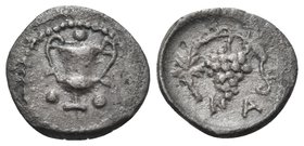 SICILY. Naxos. Circa 461-430 BC. Tetras or Trionkion (Silver, 7.5 mm, 0.24 g, 7 h). Kantharos flanked by three pellets ( value mark ). Rev. Bunch of g...