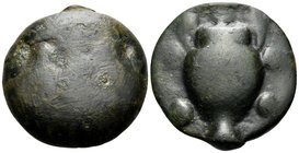 SICILY. Selinos. Circa 450-440 BC. Pentonkion (Bronze, 23 mm, 11.82 g, 6 h). Gorgoneion. Rev. Crater surrounded by five pellets. Gkikaki, Some new cas...