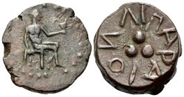 ISLANDS OFF SICILY, Lipara. Circa 420-400 BC. Tetras or Trionkion (Bronze, 17.2 mm, 3.72 g, 2 h). Hephaistos seated right, holding kantharos. Rev. ΛΙΠ...