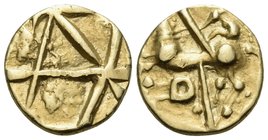 CELTIC, Northeast Gaul. Nervii. Circa 2nd century BC. Quarter Stater (Gold, 12 mm, 1.95 g), "Gallo-Belgic" issue, 'à la lyre' series. Die defaced with...