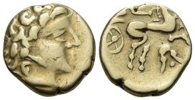 CELTIC, Northwest Gaul. Uncertain tribe, circa 3rd-2nd century BC. Quarter Stater (Gold, 11 mm, 1.84 g, 12 h), imitating the staters of Philip II of M...
