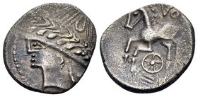 CELTIC, Southeast Gaul. Allobroges. Cn. Pompeius Voluntilus, circa 70-61 BC. Drachm (Silver, 15.5 mm, 2.35 g, 10 h), region of Savoy. Celticized laure...