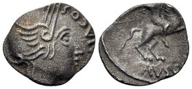 CELTIC, Southeast Gaul. Allobroges. Circa 60-43 BC. Quinarius (Silver, 16 mm, 1.67 g, 1 h), region of Savoy. [DVR]NACOS Helmeted head of Roma to right...