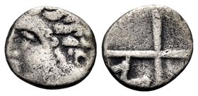 CELTIC, Southeast Gaul. Allobroges. Circa 50-25 BC. Obol (Silver, 8.5 mm, 0.42 g), Savoy region. Head of Apollo to left. Rev. M-A within wheel of four...