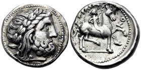 CELTIC, Lower Danube. Uncertain tribe. Early 3rd century BC. Tetradrachm (Silver, 25 mm, 14.58 g, 10 h), an early imitation of Philip II, copying an i...