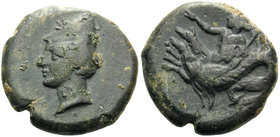 BRUTTIUM. Skylletion, or possibly a mercenary issue from Sicily. Circa 350-325 BC. (Bronze, 21 mm, 7.82 g, 10 h). Male head to left, wearing decorated...