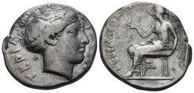BRUTTIUM. Terina. Circa 425-420 BC. Stater (Silver, 20.5 mm, 7.80 g, 11 h). ΤΕΡΙΝΑΙOΝ Head of the nymph Terina to right, wearing pearl necklace, and w...