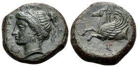 SICILY. Syracuse. Timoleon and the Third Democracy, 344-317 BC. (Bronze, 17 mm, 6.33 g, 9 h). ΣΥΡΑΚΟΣΙΩΝ Head of Arethusa (or Aphrodite?) to left. Rev...