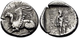 THRACE. Abdera. Circa 360-350 BC. Tetrobol (Silver, 14.5 mm, 2.77 g, 4 h), Philaios. ABΔ Griffin seated to left, right forepaw raised. Rev. EΠΙ ΦIΛAIO...