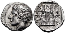 MACEDON, Chalkidian League. Circa 432-348 BC. Tetradrachm (Silver, 26 mm, 13.30 g, 10 h), Olynthos, c. 420-417. Laureate head of Apollo to left. Rev. ...