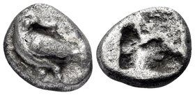 MACEDON. Eion. Circa 480-470 BC. Diobol (Silver, 9 mm, 0.89 g). Goose standing to left, head turned to left. Rev. Rough incuse square. SNG ANS 269. Pa...