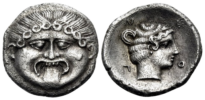 MACEDON. Neapolis. Circa 424-350 BC. Hemidrachm (Silver, 14 mm, 1.72 g, 9 h). Fa...