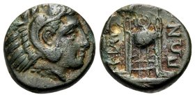 MACEDON. Philippoi. Circa 356-345 BC. Chalkous (Bronze, 10.5 mm, 1.09 g, 7 h). Head of youthful Herakles to right, wearing lion's skin headdress. Rev....