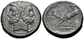MACEDON. Thessalonica. Circa 187-168/7 BC. (Bronze, 27 mm, 16.36 g, 12 h). Laureate and bearded head of Janus. Rev. ΘΕΣΣAΛΟΝΙΚΗΣ The Dioskouroi, each ...