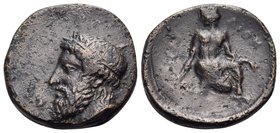 THESSALY. Kierion. Early to mid 4th Century BC.. (Bronze, 16 mm, 2.94 g, 3 h). Laureate and bearded head of Zeus to left. Rev. [KIEPI-AION] Arne, half...