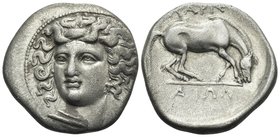THESSALY. Larissa. Circa 356-342 BC. Drachm (Silver, 20 mm, 5.90 g, 12 h). Head of the nymph Larissa facing, turned slightly to the left, wearing ampy...