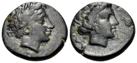 THESSALY. Phalanna. Circa 350 BC. Chalkous (Bronze, 14.5 mm, 2.63 g, 12 h). Laureate head of Apollo to right. Rev. ΦΑΛΑΝ Head of nymph right, with hai...
