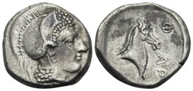 THESSALY. Pharsalos. Circa 400 BC. Hemidrachm (Silver, 15 mm, 2.97 g, 11 h). Head of Athena to right, wearing simple earring and crested Attic helmet ...
