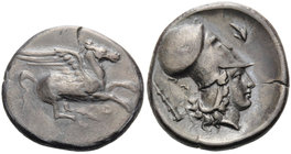 ILLYRIA. Dyrrhachion. Circa 344-300 BC. Stater (Silver, 23 mm, 8.39 g, 9 h). Δ Pegasus flying right with straight wings. Rev. Head of Athena to right,...