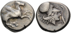 EPEIROS. Ambrakia. Circa 426-404 BC. Stater (Silver, 17 mm, 8.53 g, 8 h). Pegasos flying right with straight wings. Rev. A Head of Athena to left, wea...