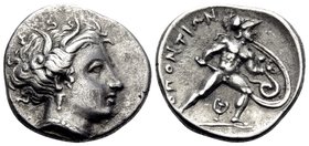 LOKRIS. Lokris Opuntii. Circa 338-316 BC. Triobol (Silver, 15 mm, 2.73 g, 11 h). Head of Persephone to right, wearing grain wreath and pendant earring...