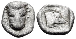 PHOKIS, Federal Coinage. Circa 478-460 BC. Obol (Silver, 10.5 mm, 0.87 g, 9 h). Φ - Ο Facing bull's head. Rev. Forepart of a boar to right. BCD 203. L...