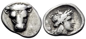 PHOKIS, Federal Coinage. Circa 352-351 BC. Triobol or Hemidrachm (Silver, 15.5 mm, 2.73 g, 10 h), struck under Phayllos. Facing bull’s head. Rev. Φ - ...