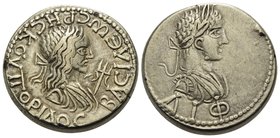 KINGS OF BOSPOROS. Rheskuporis II with Elagabalus, 211-226. Stater (Electrum, 19 mm, 7.66 g, 12 h), year ΔIΦ (514) = 16 May 218-end of 218. BACIΛEΩC P...
