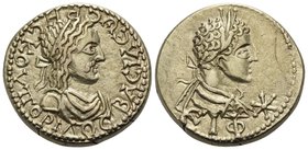 KINGS OF BOSPOROS. Rheskuporis II with Elagabalus, 211-226. Stater (Electrum, 19.3 mm, 7.65 g, 11 h), year EIΦ (515) = 218-219. BACIΛEΩC PHCKOYΠOPIΔOC...