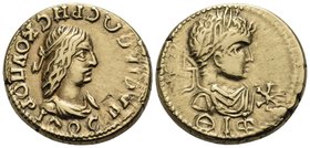 KINGS OF BOSPOROS. Rhescuporis II with Severus Alexander, 211-226. Stater (Electrum, 19.3 mm, 7.68 g, 11 h), year ΘIΦ = 519 = 222-223. BACIΛEΩC PHCKOY...
