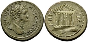 GALATIA. Ancyra. Caracalla, 198 - 217. Tetrassarion (Bronze, 30 mm, 18.93 g, 12 h), c. 205. ANTΩNEINOC AYΓOYCTOC Laureate head of Caracalla to right. ...